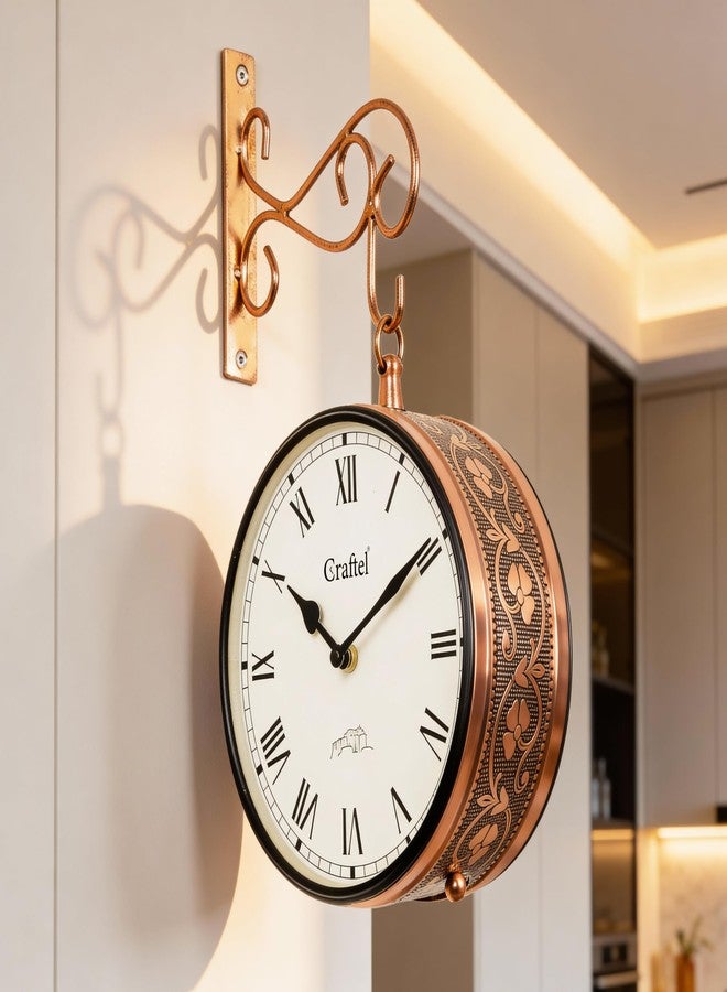 CRAFTEL Metal Roman Dial Double Sided Vintage Station Analog Wall Clock for Living Room Home and Office (Dial - 8 Inches, Rose Gold) - Image 1